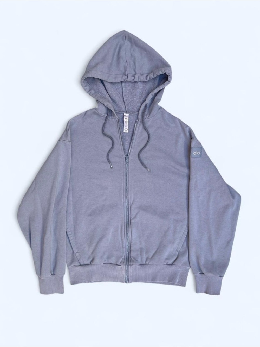 ALO Yoga Zip-Up Hoodie Sweatshirt in Dusty grey streetwear activewear training